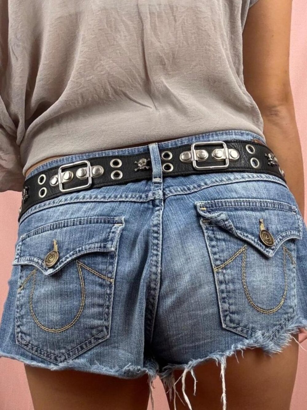 Vintage Leather Belt w/ Metal Studs (&Skulls)